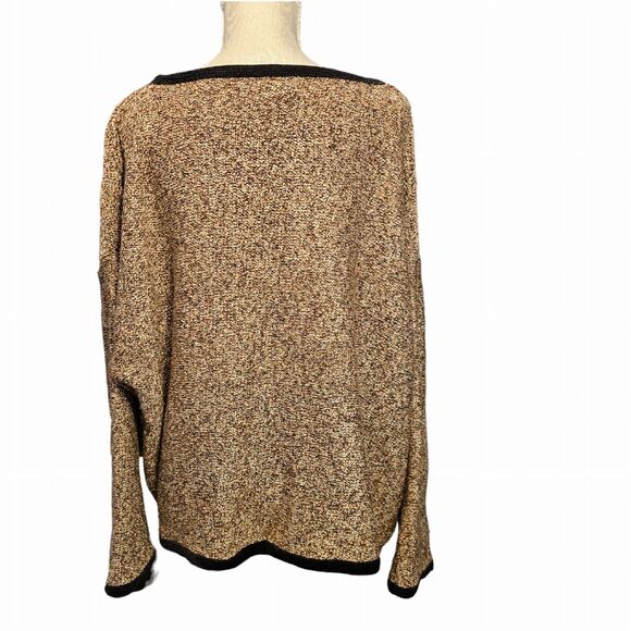 Coldwater Creek Cardigan Sz 2X Sweater Black Trim Scoop Neck Brown Tweed - Picture 2 of 9